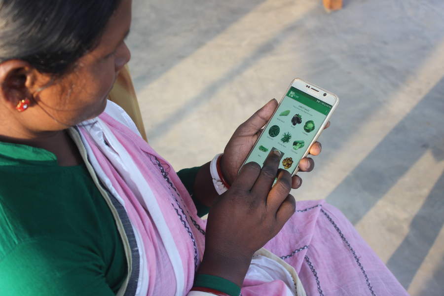 Rural woman using eFarmersHub mobile application