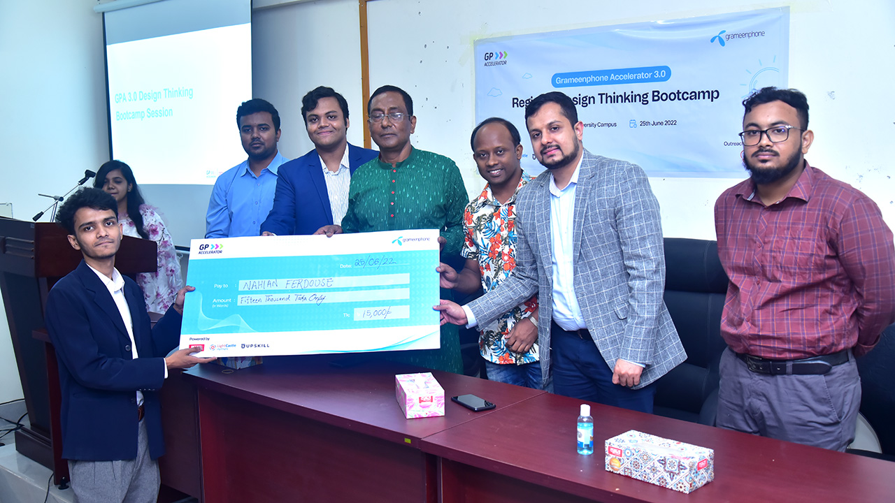 Startup Idea ARTS receiving the award from Grameenphone Accelerator in Rajshahi